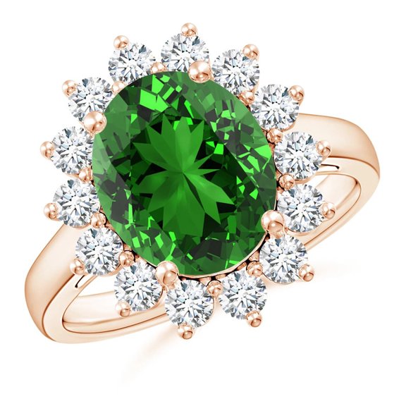 Zuwelria Green Emerald Wedding Ring | 5.95 Carat Stunning Oval Cut Green Emerald Gemstone Diamond Ring for Women | 18K Rose Gold Plated Sterling Silver | Size 7
