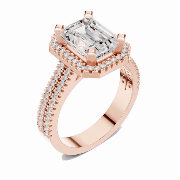 Zuwelria Halo Promise Ring for Women | 2.57 Ct Fine Emerald Cut Moissanite Diamond Ring for Wedding | 18K Rose Gold Plated 925 Sterling Silver Size 9