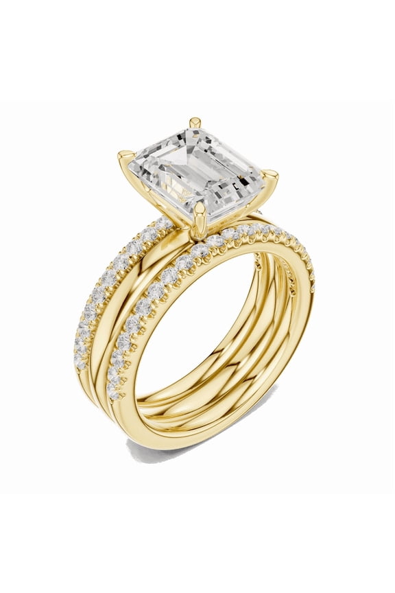 Luxurious 2.40 Carat Emerald Shape Moissanite Diamond Wedding Ring for Women | Bridal Ring Set for Wedding | 18K Yellow Gold Plating Over Silver Size 8