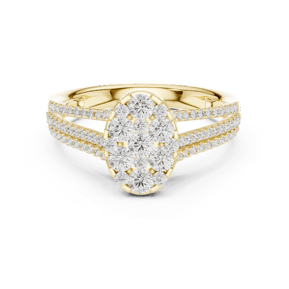 Zuwelria Luxurious Certified Diamond Rings | 0.94 Carat Round Shape Moissanite Diamond Wedding Ring for Women | Halo Diamond Ring for Ladies | 18K Yellow Gold Plating Over Silver Size 8