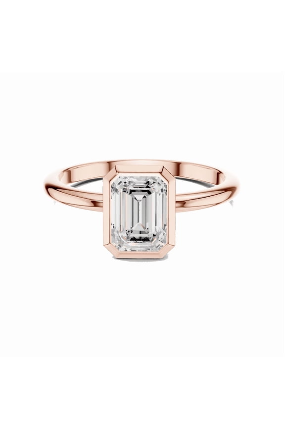 Luxurious Certified Diamond Rings | 1.00 Carat Emerald Shape Moissanite Diamond Wedding Ring for Women | Solitaire Diamond Ring for Ladies | 18K Rose Gold Plating Over Silver Size 8