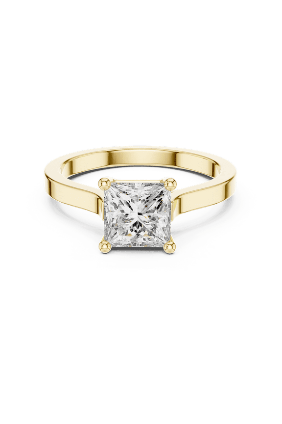 Luxurious Certified Diamond Rings | 1.00 Carat Princess Shape Moissanite Diamond Wedding Ring for Women | Solitaire Diamond Ring for Ladies | 18K Yellow Gold Plating Over Silver Size 8