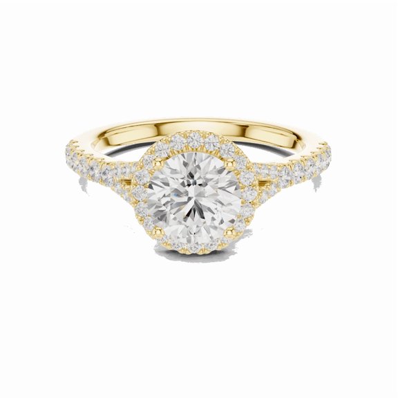 Zuwelria Luxurious Certified Diamond Rings | 1.39 Carat Round Shape Moissanite Diamond Wedding Ring for Women | Halo Diamond Ring for Ladies | 18K Yellow Gold Plating Over Silver Size 8