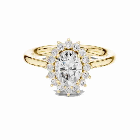 Zuwelria Luxurious Certified Diamond Rings | 1.71 Carat Oval Shape Moissanite Diamond Wedding Ring for Women |Floral Halo Diamond Ring for Ladies | 18K Yellow Gold Plating Over Silver Size 8