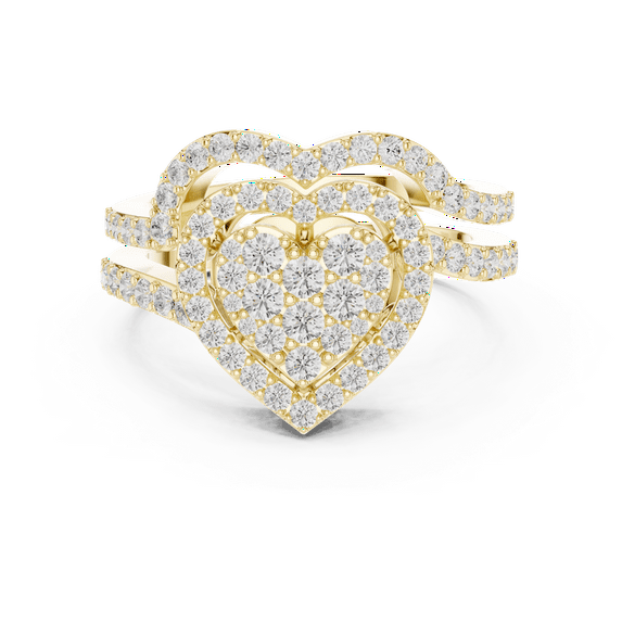 Zuwelria Luxurious Promise Ring Set | 0.94 Carat Round Cut Moissanite Diamond Ring for Engagement | D/VVS1 Halo Ring for Wedding | 18K Yellow Gold over Silver Size 5