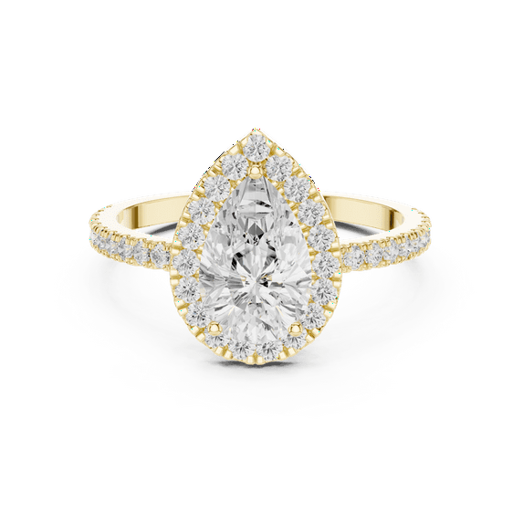 Zuwelria Luxurious Promise Rings | 1.37 Carat Pear Cut Moissanite Diamond Ring for Engagement | D/VVS1 Halo Ring for Women | 18K Yellow Gold over Silver Size 5