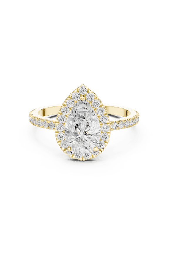 Luxurious Promise Rings | 1.37 Carat Pear Cut Moissanite Diamond Ring for Engagement | D/VVS1 Halo Ring for Women | 18K Yellow Gold over Silver Size 5