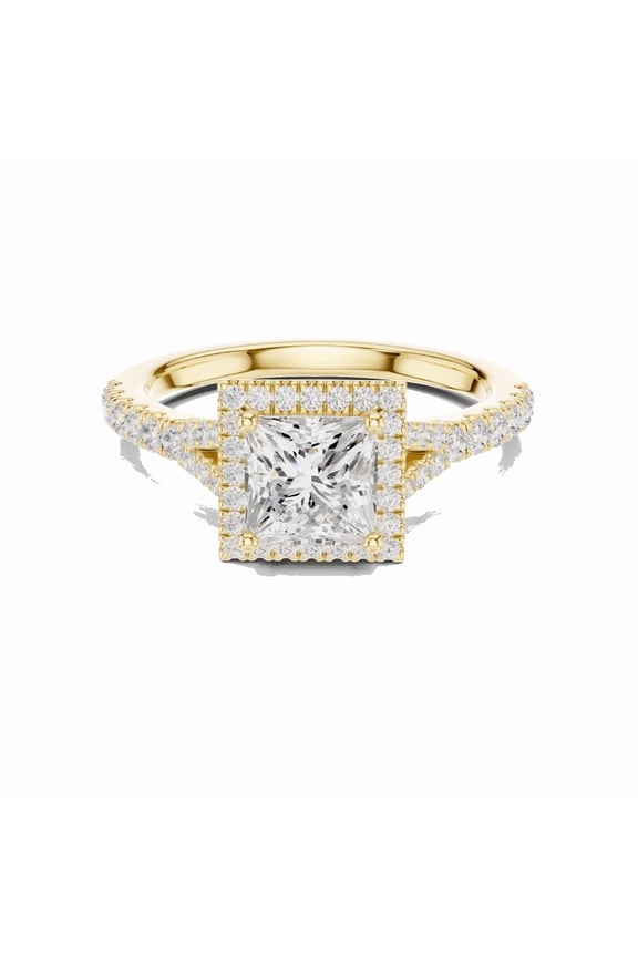 Luxurious Promise Rings | 1.41 Carat Princess Cut Moissanite Diamond Ring for Engagement | D/VVS1 Halo Ring for Wedding | 18K Yellow Gold over Silver Size 5