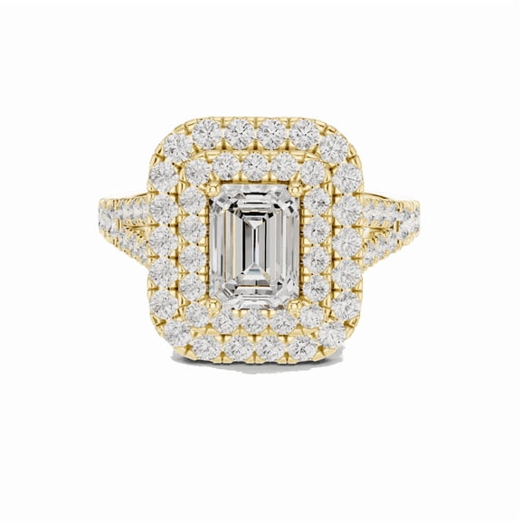 Zuwelria Luxurious Promise Rings | 2.00 Carat Emerald Cut Moissanite Diamond Ring for Engagement | D/VVS1 Halo with Accents Ring for Women | 18K Yellow Gold over Silver Size 5