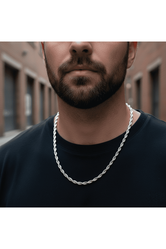 Men's Silver 3mm Chain Over Stainless Steel Silver Rope Chain Necklace for Womens with Lobster Claw Clasp 21 Inch