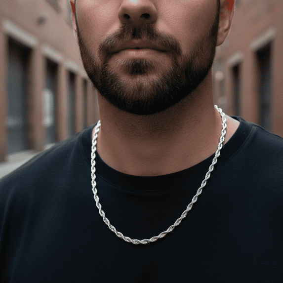 Zuwelria Men's Silver 3mm Chain Over Stainless Steel Silver Rope Chain Necklace for Womens with Lobster Claw Clasp 21 Inch