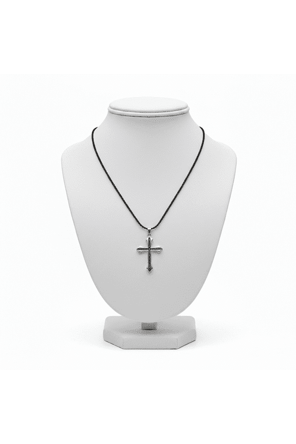 Men's Silver Jesus Necklace over Stainless Steel Gothic Pointed Cross Pendant Necklace with Black Box Chain for women