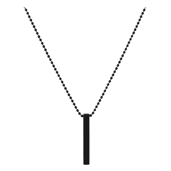 Zuwelria Men's Women's Black Stainless Steel Vertical Bar Pendant Necklace with 24-Inch Bead Chain in Black Color