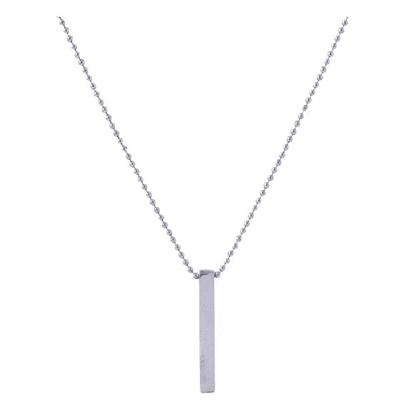 Zuwelria Men's Women's Stainless Steel Vertical Bar Pendant Necklace with 24-Inch Bead Chain, Silver-Tone