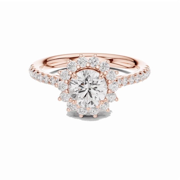 Zuwelria Moissanite Diamond Rings | 1.30 Ct Luxurious Round Shape Moissanite Engagement Ring for Women | Floral Halo with Accents Rings | 18K Rose Gold Plated Silver Size 5