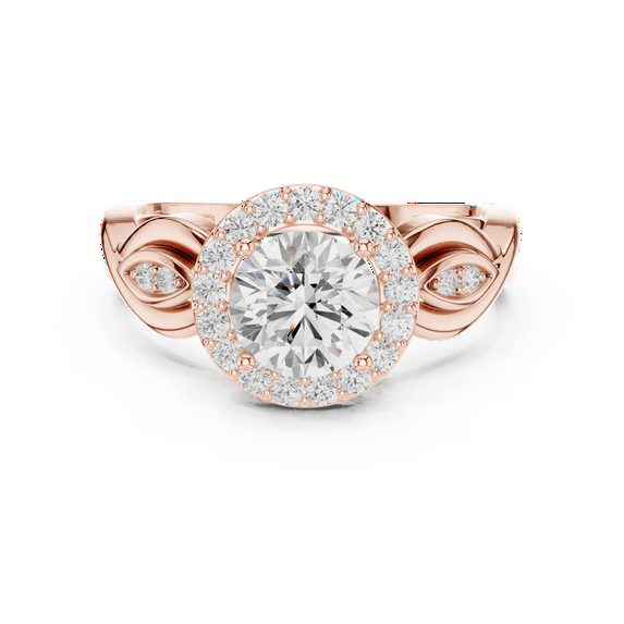 Zuwelria Moissanite Engagement Rings | 1.24 Ct Round Cut Moissanite Bridal Ring - Wedding Ring for Women | Twisted Halo with Accents Rings | 18K Rose Gold Plated Silver Size 5