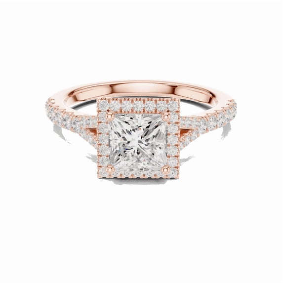 Zuwelria Moissanite Engagement Rings | 1.41 Ct Princess Cut Moissanite Bridal Ring - Wedding Ring for Women | Shiny Halo with Accents Rings | 18K Rose Gold Plated Silver Size 5