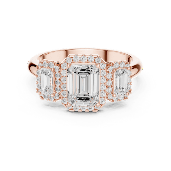 Zuwelria Moissanite Promise Ring | 1.47 Ct Emerald Cut Moissanite Engagement Ring - Wedding Ring for Women | Three Stone Diamond Rings | 18K Rose Gold Plated Silver Size 5