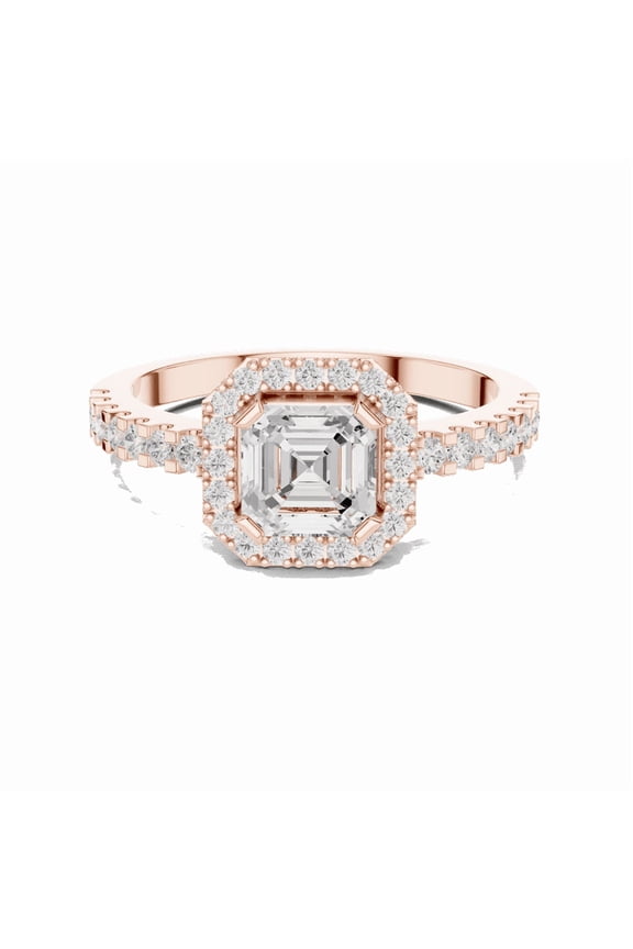 Moissanite Promise Rings | 1.14 Ct Luxurious Asscher Shape Moissanite Engagement Ring for Women | Halo with Accents Rings | 18K Rose Gold Plated over Sterling Silver Size 5