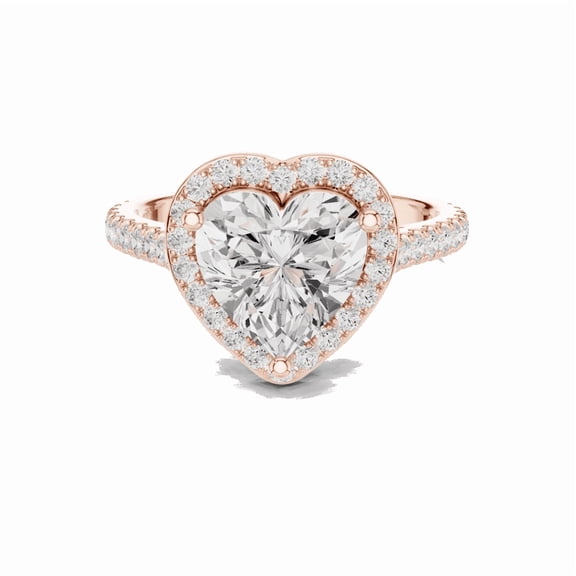 Zuwelria Moissanite Promise Rings | 2.45 Ct Luxurious Heart Shape Moissanite Engagement Ring for Women | Halo with Accents Rings | 18K Rose Gold Plated over Sterling Silver Size 5