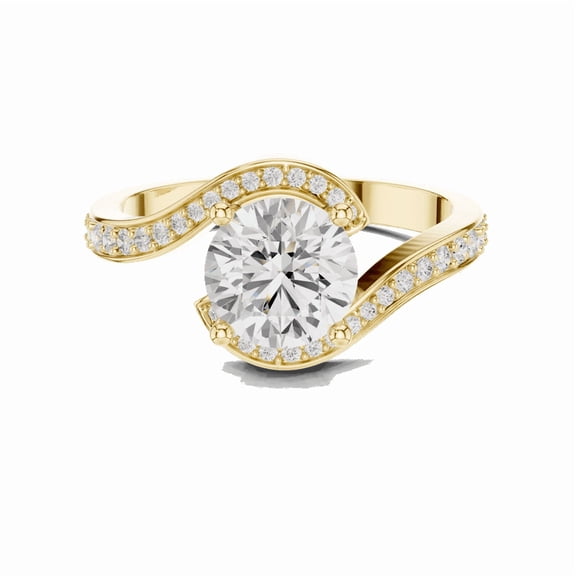 Zuwelria Promise Rings | 1.73 Carat Round Shape Moissanite Diamond Wedding Ring for Women | Beautiful Bridal Ring for Her | 18K Yellow Gold Plating Over Silver Size 8