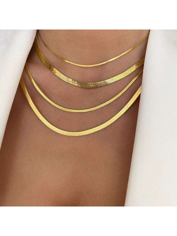 S925 Silver 3mm Flat Snake Chain Necklace for Women Men Teen Her Him Mom Dad Ideal Birthday Valantines Day Plain Beautiful Yellow Gold Plated Chain in 21 Inch