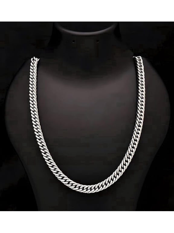 Hip Hop Style Double Link Necklace 8mm Cuban Curb Chain for Men Women 18K White Gold Plated 20 Inch