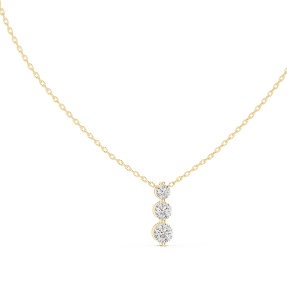 Zuwelria Three Stone Diamond Pendant for Her | 1.11 Carat Elegant Round Cut Diamond Pendant Necklace with Chain for Women | 18K Yellow Gold over Sterling Silver