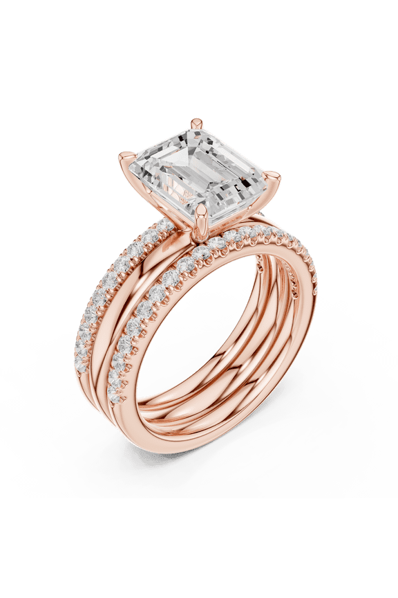Total 2.40 Carat Brilliant Emerald Cut Moissanite Diamond Ring set for Anniversary | 18K Rose Gold Plated 925 Sterling Silver | Beautiful Promise Ring for Women | Size 9