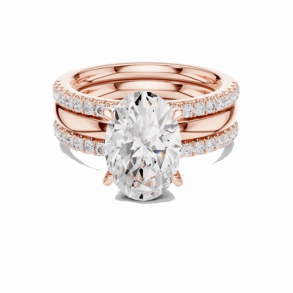 Zuwelria Total 4.13 Carat Brilliant Oval Cut Moissanite Diamond Ring set for Anniversary | 18K Rose Gold Plated 925 Sterling Silver | Beautiful Wedding Promise Ring for Women | Size 9