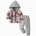 thumbnail image 1 of Zuwimk 2Pcs Kids Boys Sweatsuit Hoodie Flannel Plaid Shirt Tops and Jogger Pants for Kids Fall Winter Spring Outfits(Pink,5-6 Years), 1 of 6
