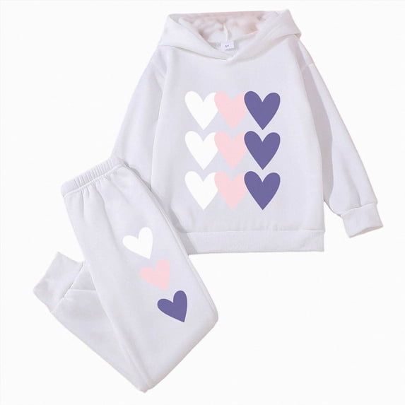 Zuwimk Boys' Girls' Heart-shaped Graphic Fleece Hoodie and Jogger Set Toddler to Big Kid(T058-White)