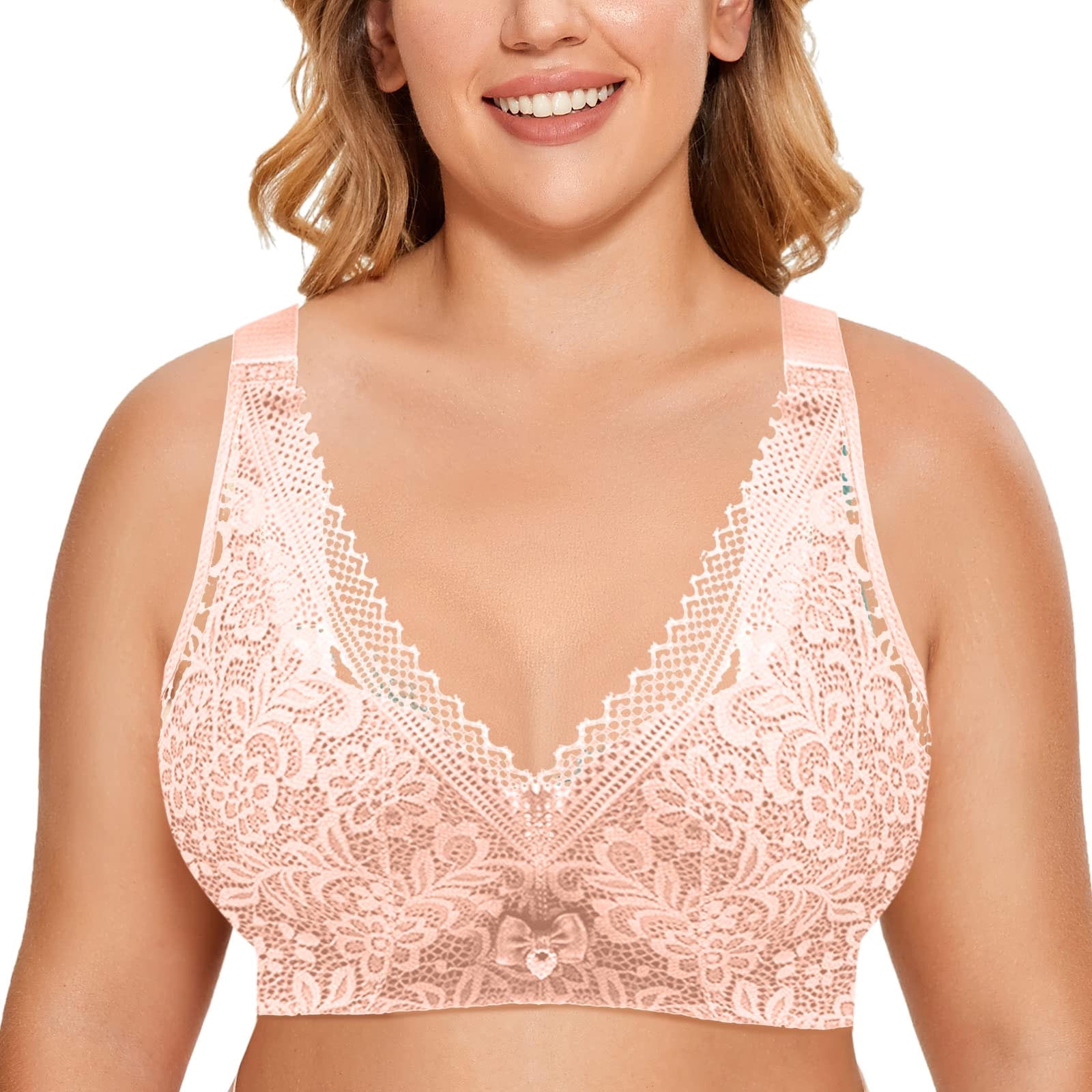 zuwimk Bras For Women Plus Size,Women's Wirefree Wireless Plus Size Lace  Minimizer Bra Black,34/75B