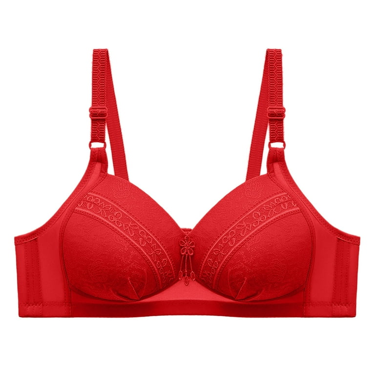 Zuwimk Bras For Women No Underwire ,Women's Invisible Bliss Cotton Comfort  Wireless Lift T-Shirt Bra Red,42 