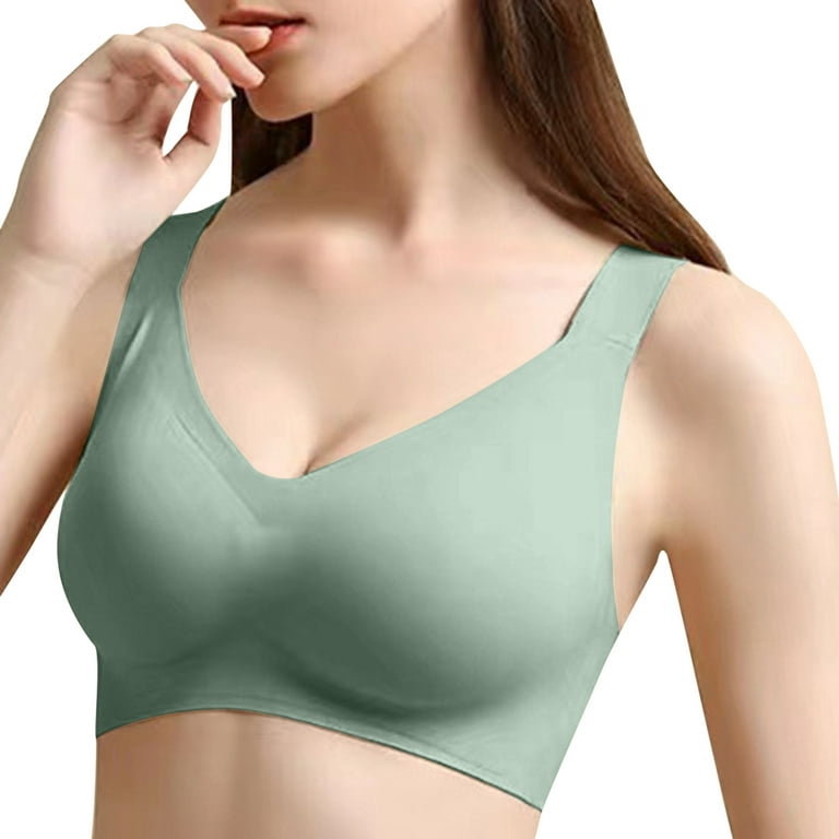 Zuwimk Bras For Women Push Up,Women's Full Coverage Non Padded Wirefree  Plus Size Minimizer Bra for Large Bust Support Seamless Green,L 