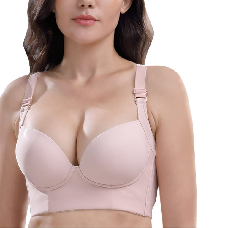 Zuwimk Bras For Women Push Up,Women's Full Figure Minimizer Bras Comfort  Large Busts Wirefree Non Padded Plus Size Bra Pink,42