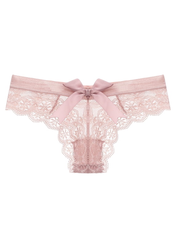 Cotton Thongs For Women,Women's Low Waist Lace Thongs for Women V Back Panties Pink,L