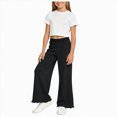 thumbnail image 1 of Zuwimk Girls Wide Leg Sweatpants Drawstring Baggy Loose Kids Solid Athletic Trackpants(Black,9-10 Years), 1 of 6