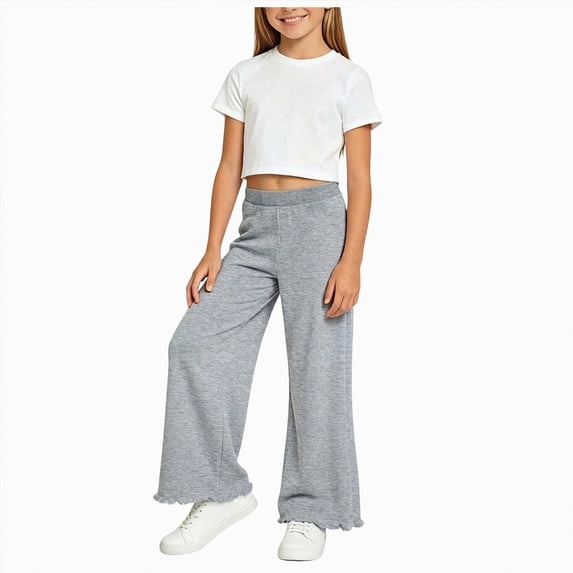 Zuwimk Girls Wide Leg Sweatpants Drawstring Baggy Loose Kids Solid Athletic Trackpants(Grey,2-3 Years)