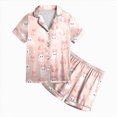 thumbnail image 1 of Zuwimk Halloween Pajamas Girls Cute Funny Print Pjs Sets Short Sleeve Button Down Shirts and Shorts Sleepwear,Y042-Light Pink, 1 of 7