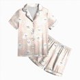 thumbnail image 1 of Zuwimk Halloween Pajamas Toddler Girl Graphic Print Pajama Set Short Sleeve Button Down Shirt Short Fall 2 Piece Satin Pjs,Y053-Beige, 1 of 7