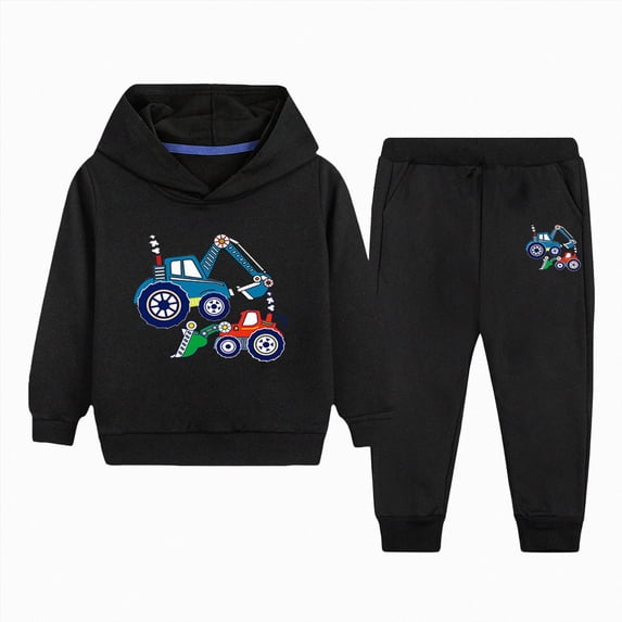 Zuwimk Kids Boys And Girls Clothes Graphic Print Hoodie Sweatshirts and Pant 2Pcs Fall Outfits Set(T028-Black)