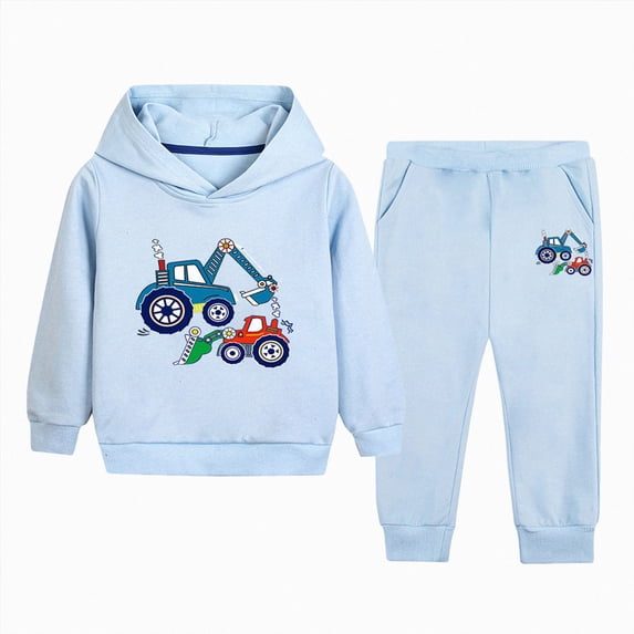 Zuwimk Kids Boys And Girls Clothes Graphic Print Hoodie Sweatshirts and Pant 2Pcs Fall Outfits Set(T028-Light Blue)