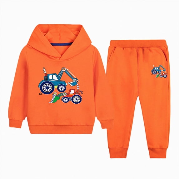 Zuwimk Kids Boys And Girls Clothes Graphic Print Hoodie Sweatshirts and Pant 2Pcs Fall Outfits Set(T028-Orange)