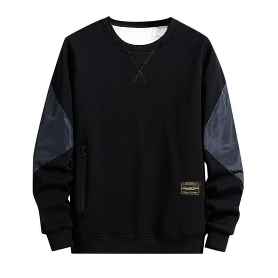 Zuwimk Mens Sweatshirts No Hood,Men's Relaxed Fit Crewneck Sweatshirt Casual Solid Splice Hoodless Off Shoulder Sleeve Long Sleeve Hoodless Sweatshirt Blouse Sports Loose Casual Men Hoodless Hoodie