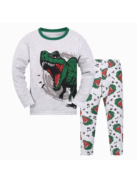 Organic Cotton Pajamas for Boys, Toddler PJ Set, 2-PC Soft, cozy, snug fitting pajamas feature stretchy ribbed cuffs and hand painted prints(Grey,3-4 Years)