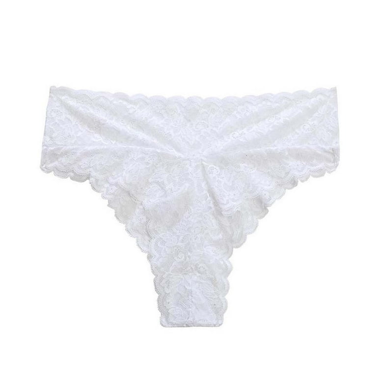 Zuwimk Panties For Women,Women's Cotton and Lace Thong Underwear White,M 