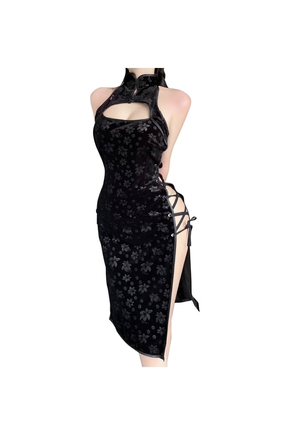 Plus Size Lingerie,Black Women bodysuit Lace Mini Sheer V Neck Chemise See Through Nightgown Open Front Negligee Dress Black,One Size