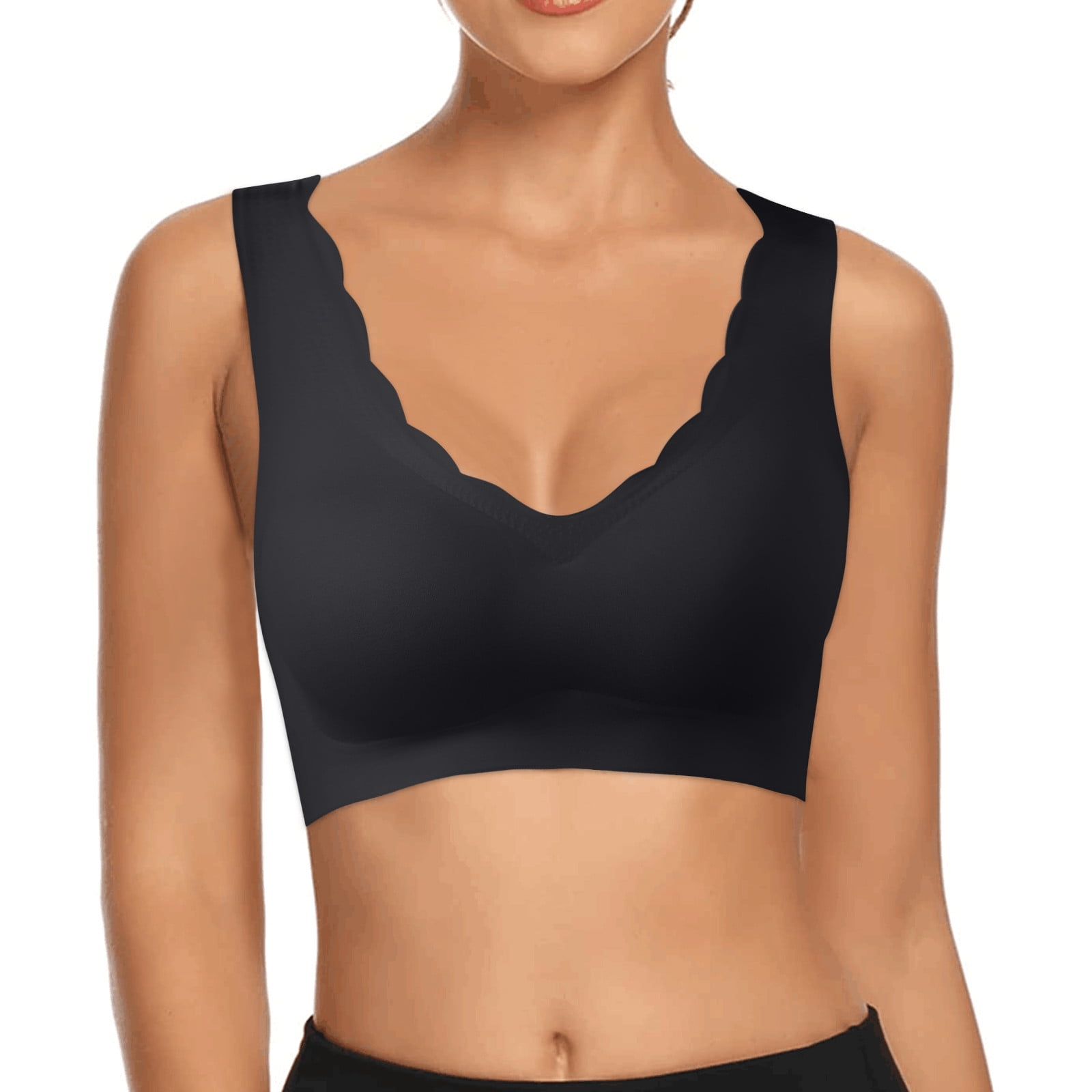 Zuwimk Sports Bras For Women,Women's Motive Cotton Lightly Lined Bralette  Bra Black,XL