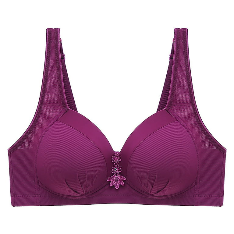 Zuwimk Sports Bras For Women,Women's Wirefree Wireless Plus Size Lace  Minimizer Bra Purple,B 